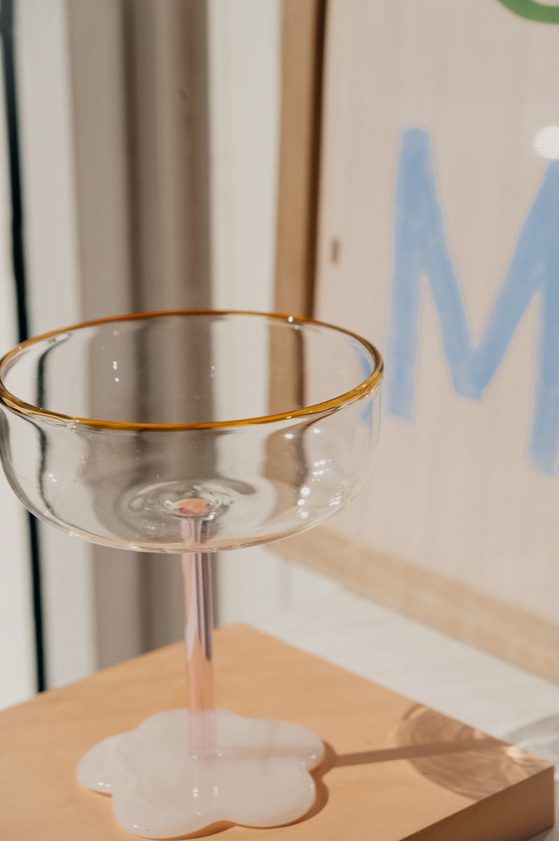 Elise Pink and Milky White Flower Coupe Cocktail Glass