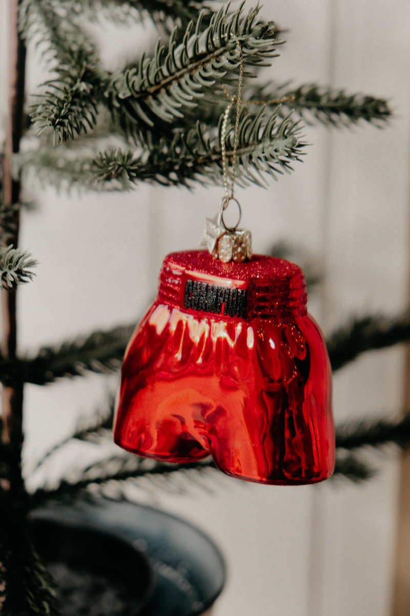 Ary Boxing Short Red Glitter Glass Christmas Tree Bauble Ornament