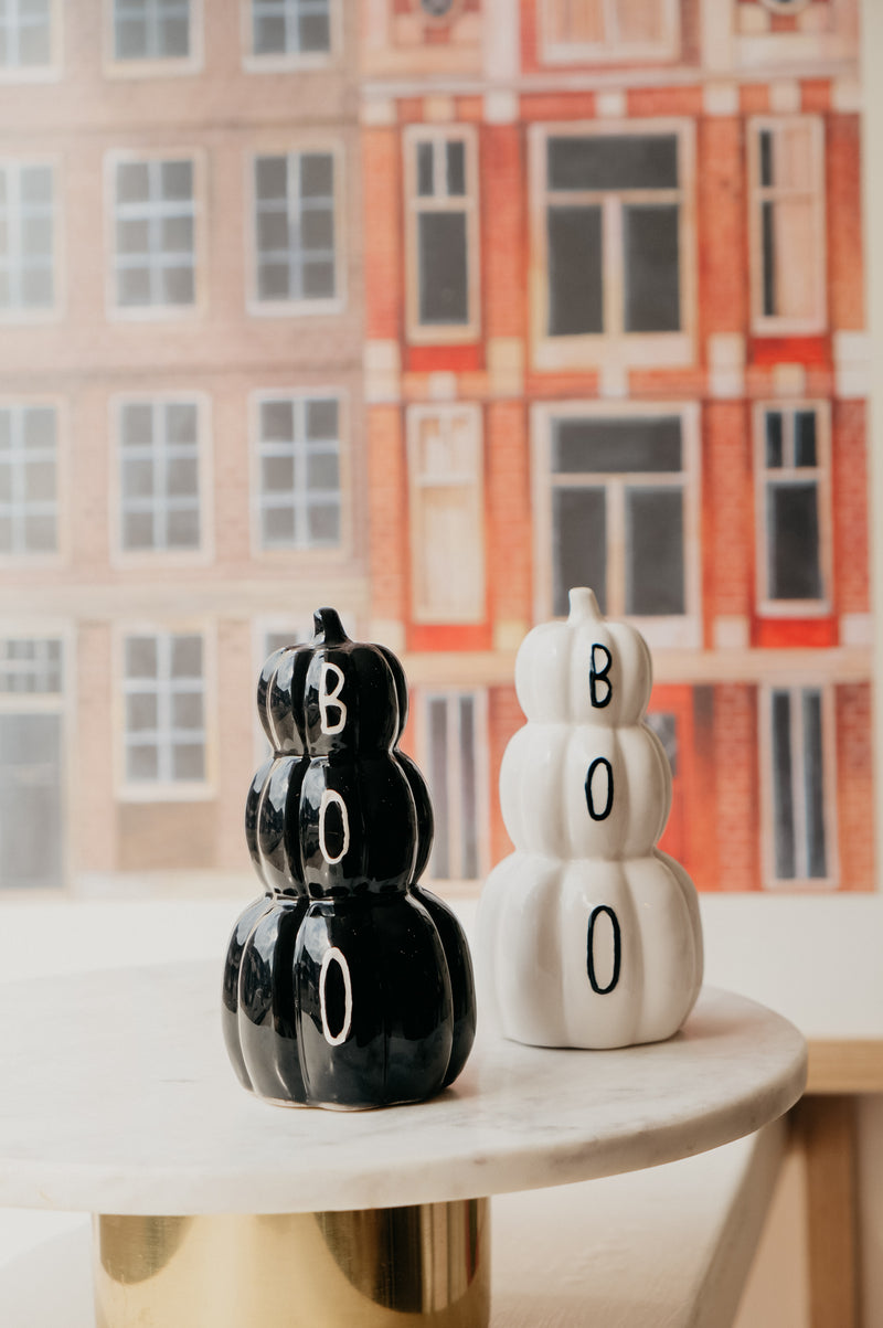 Boo White / Black Stacked Pumpkin Ornament Stack - Select from 2 options