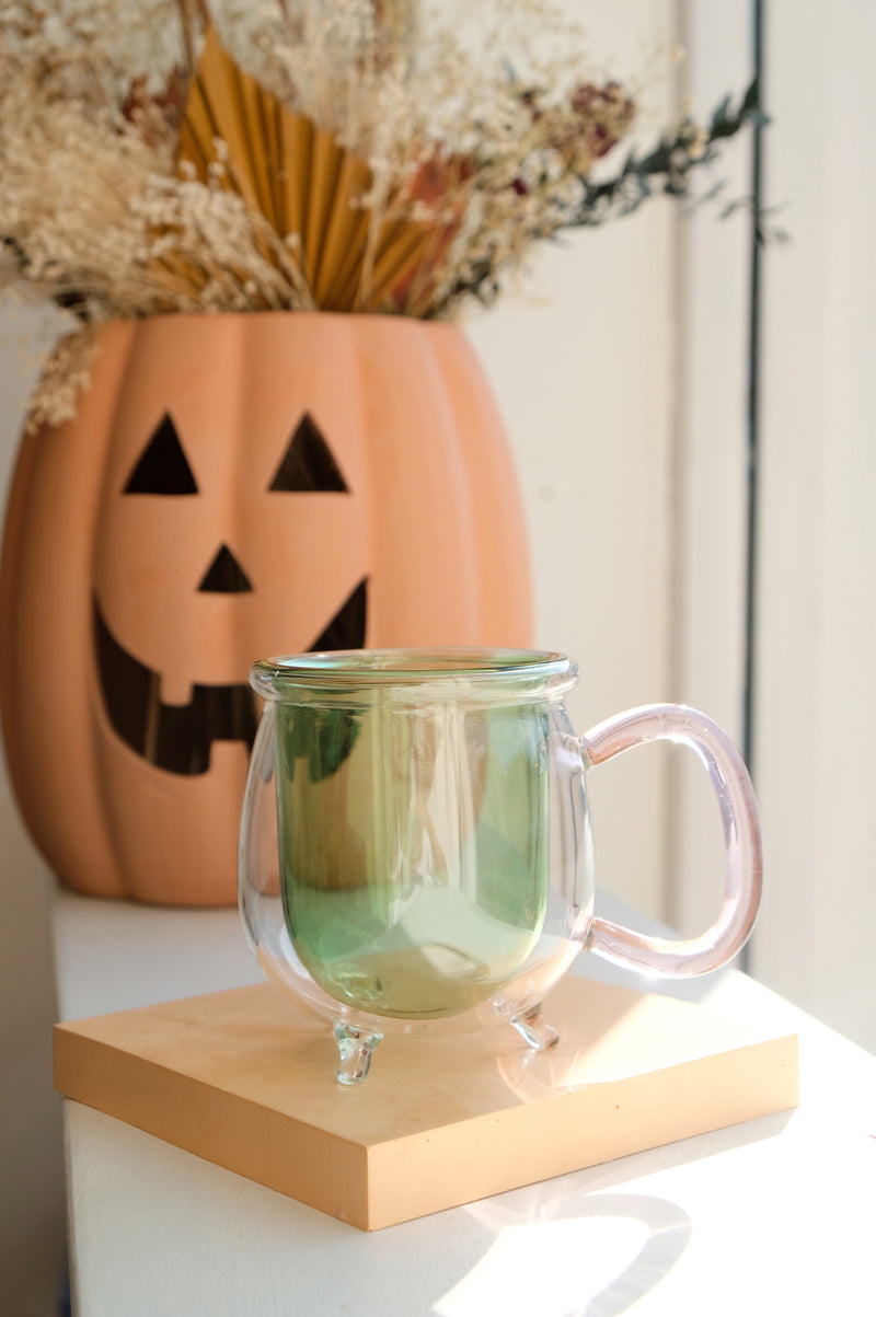 Ember Green and Pink Double Layered Halloween Autumn Cauldron XL Glass Mug