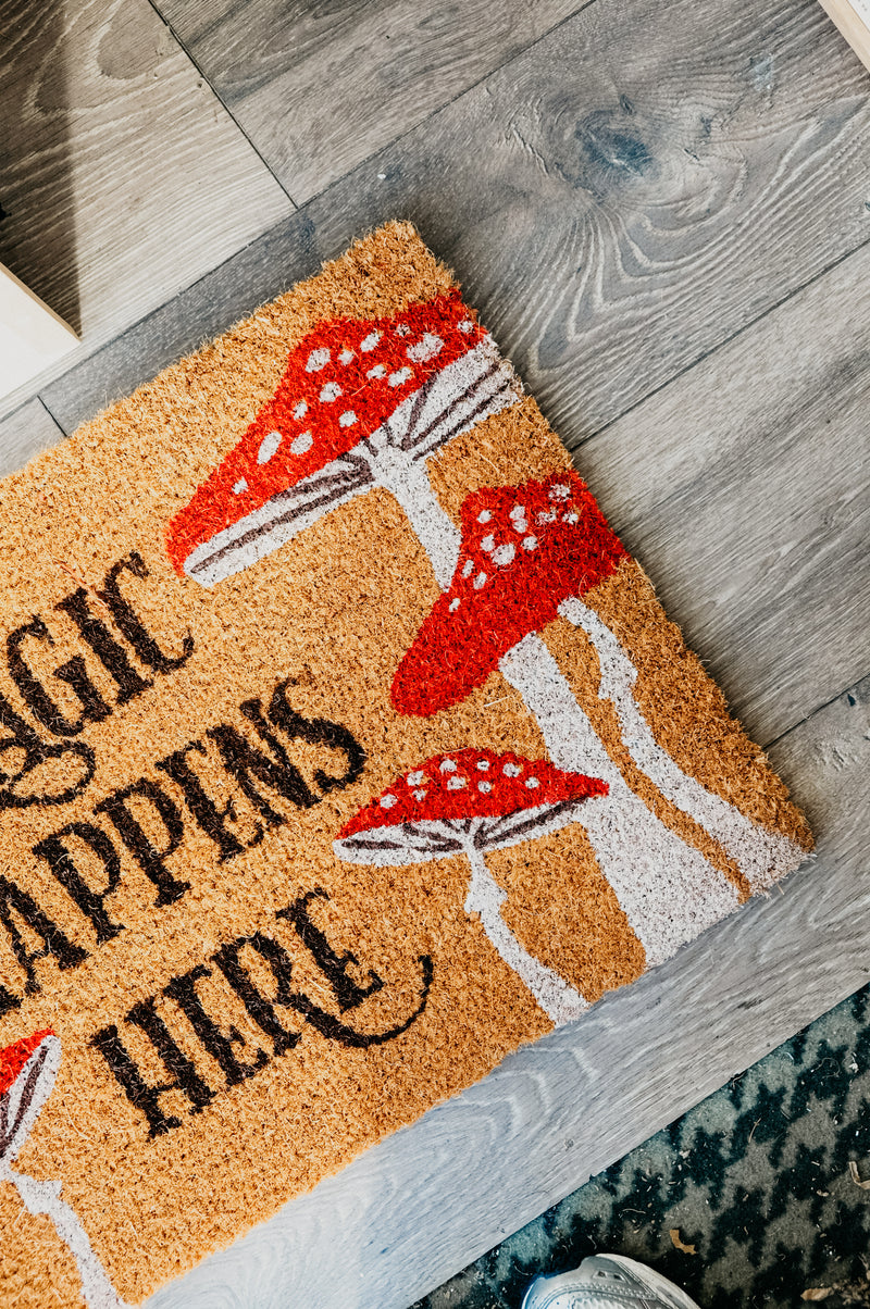 Mushroom Magic Happens Here Door Mat