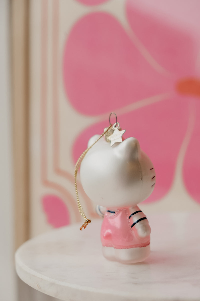 Hello Kitty Stripe Top with Bear Glitter Glass Ornament