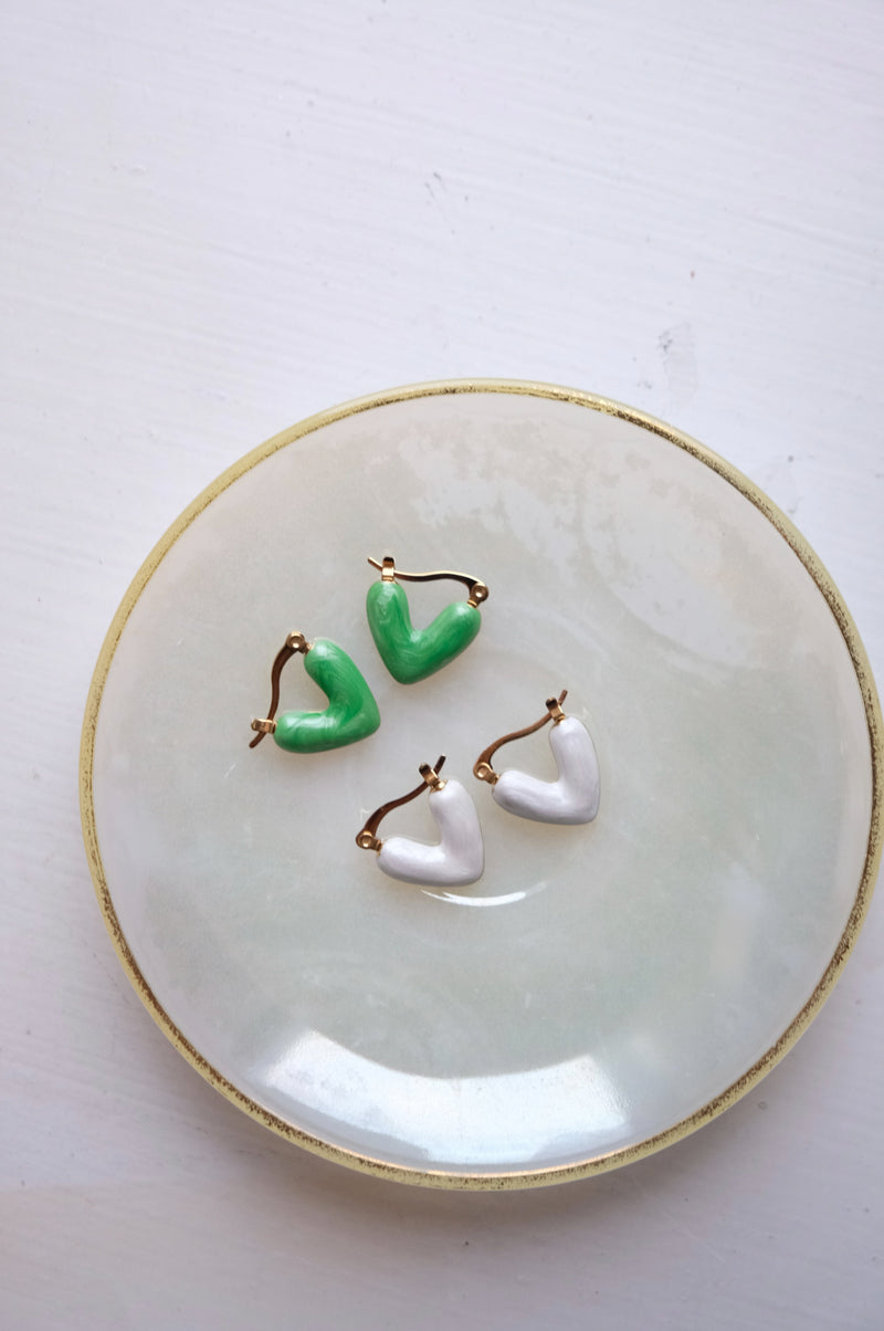 Jenna Love Heart Enamel 18k Gold Earrings - available in 3 colours