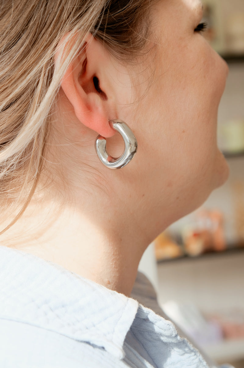 Erika Irregular Chunky Hoop Silver Plated Earrings