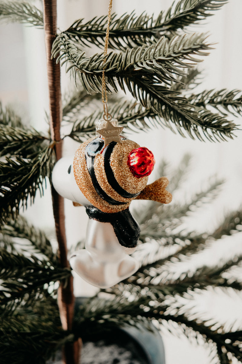 Snoopy Peanuts Skiing Glitter Glass Christmas Tree Bauble Ornament