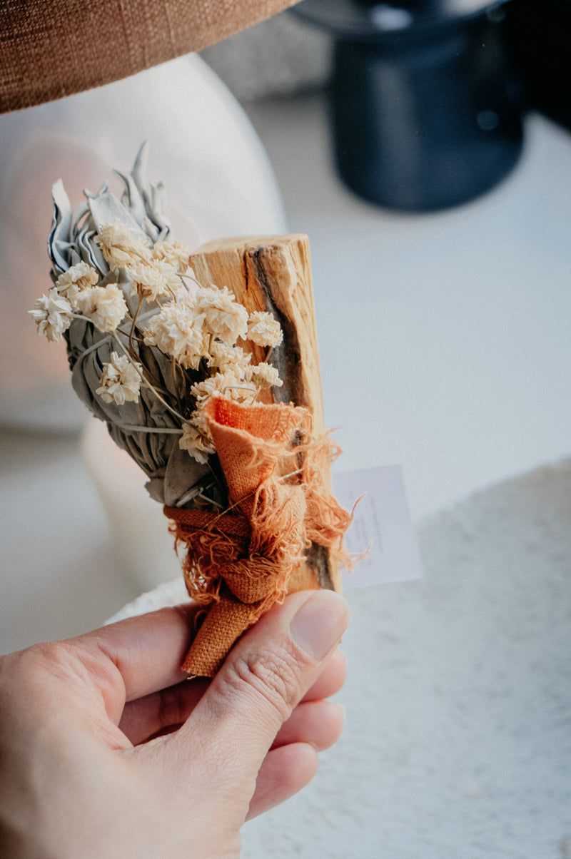 White Sage Bulb, Palo Santo and Dried Flowers Smudge Stick