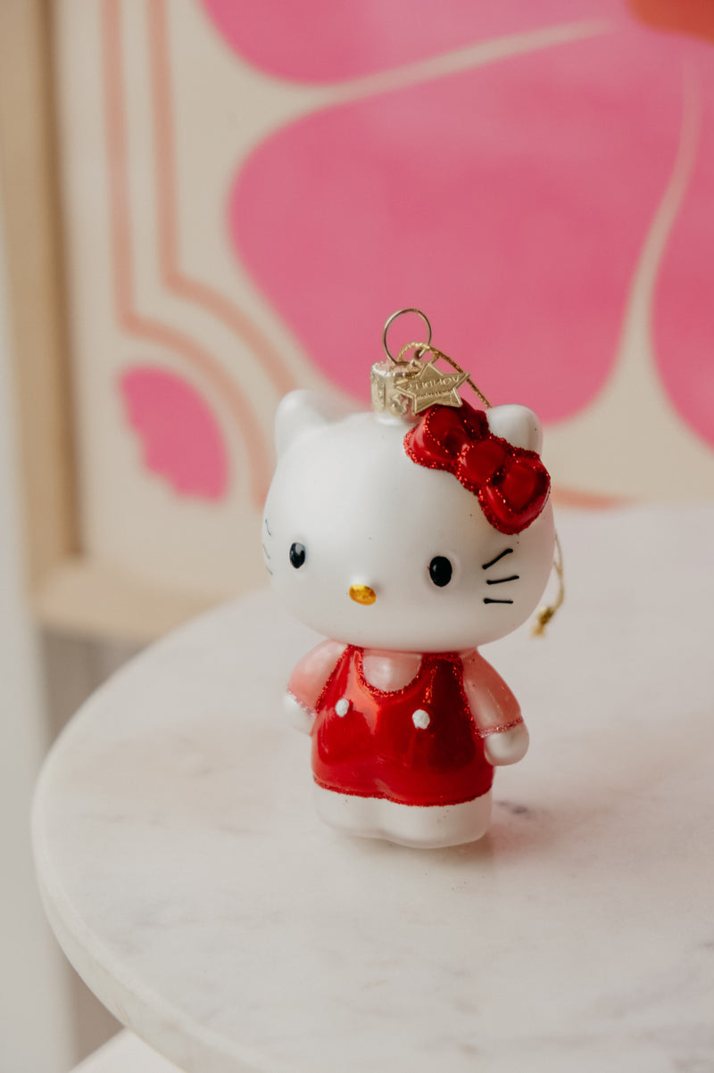 Hello Kitty Red and Pink Dress Glitter Glass Christmas Tree Ornament Bauble