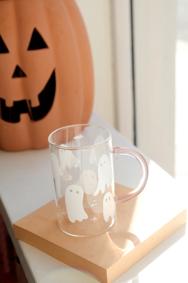 Ghost Pink Glass Halloween Autumn Mug