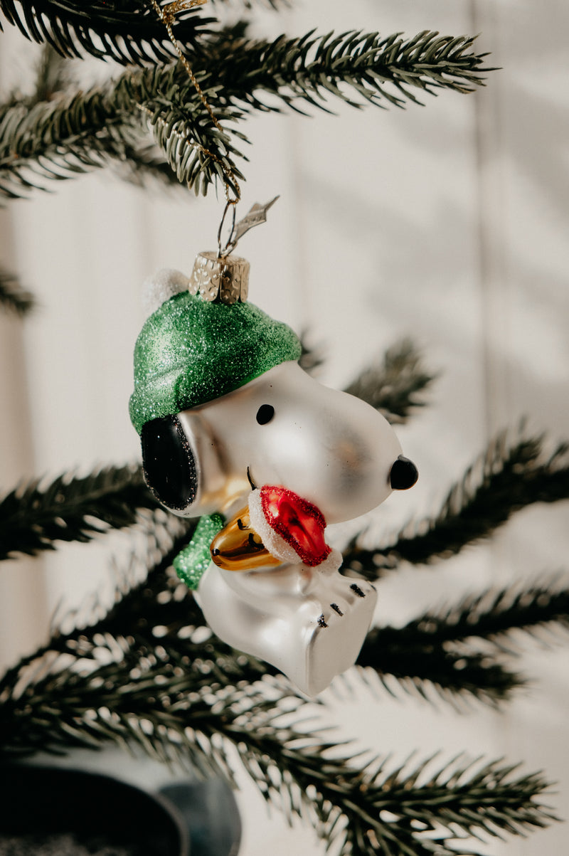 Snoopy and Woodstock Peanuts Glitter Glass Christmas Tree Bauble Ornament