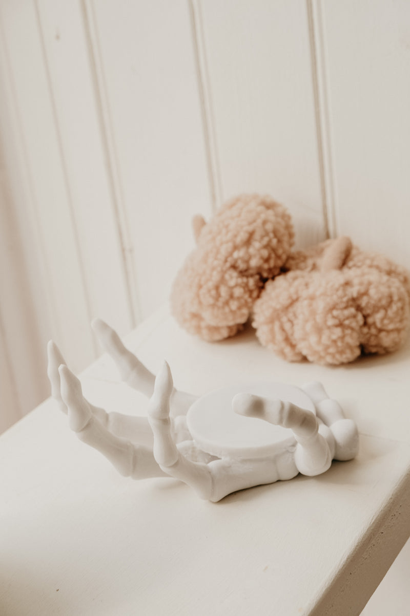 Sloan Skeleton Matt White Hand Candle Holder / Mug Coaster