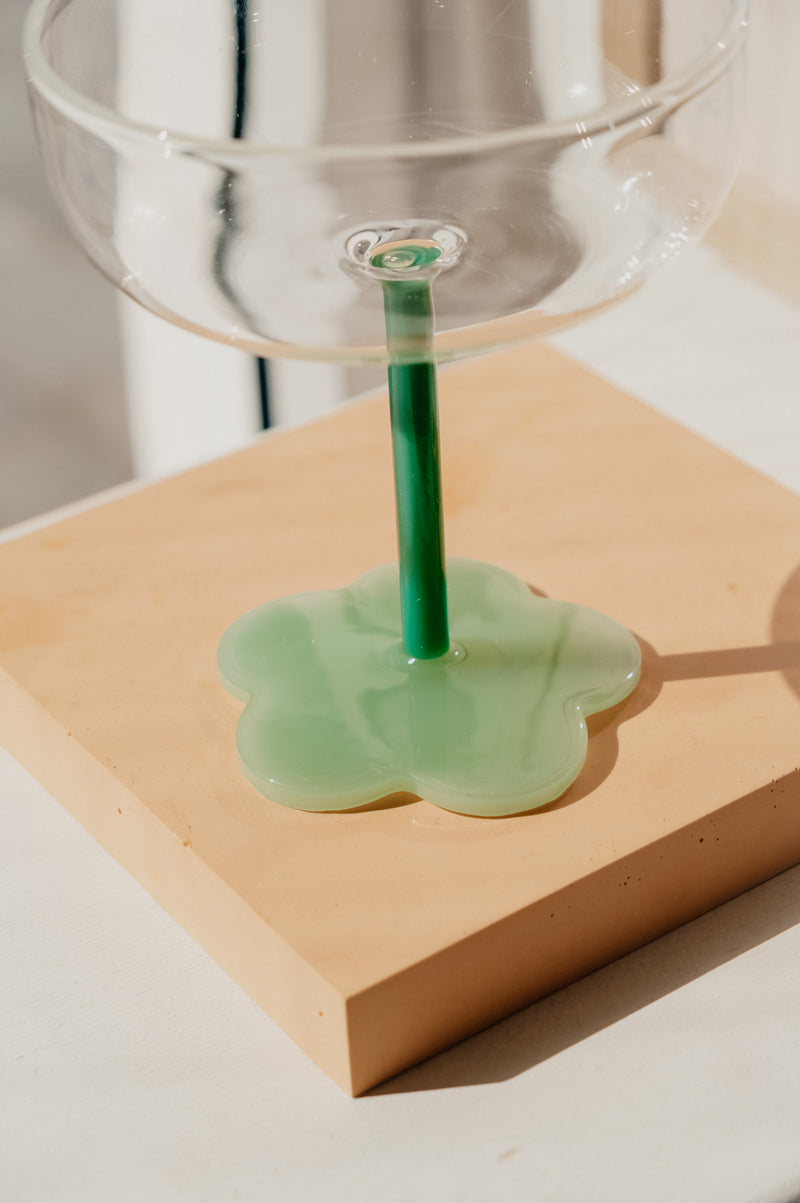 Elise Jade Green and Sage Green Flower Coupe Cocktail Glass