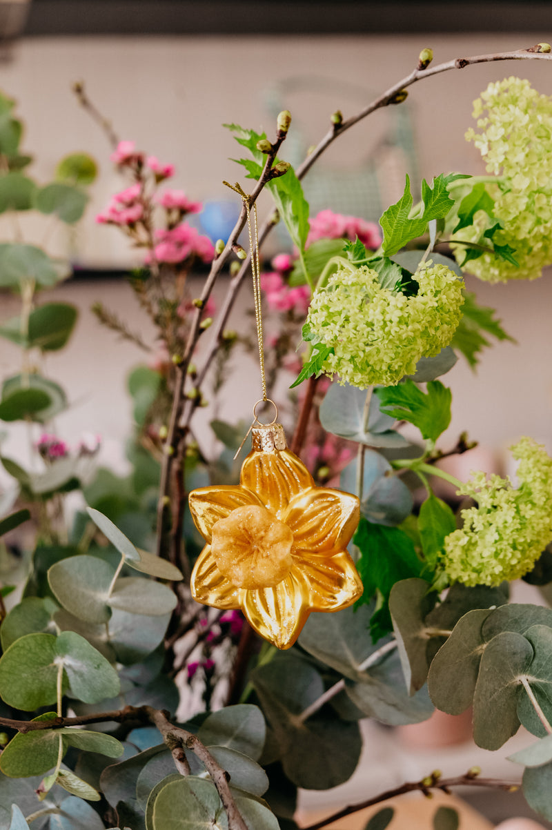 Daffodil Gold Glitter Flower Glass Easter Decor Ornament