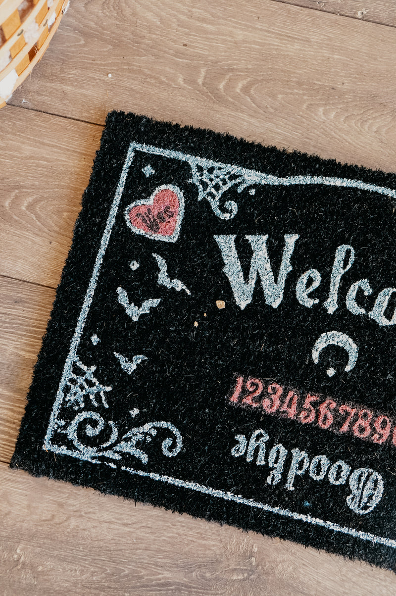 Welcome Ouija Talking Board Pink and Black Halloween Autumn Door Mat