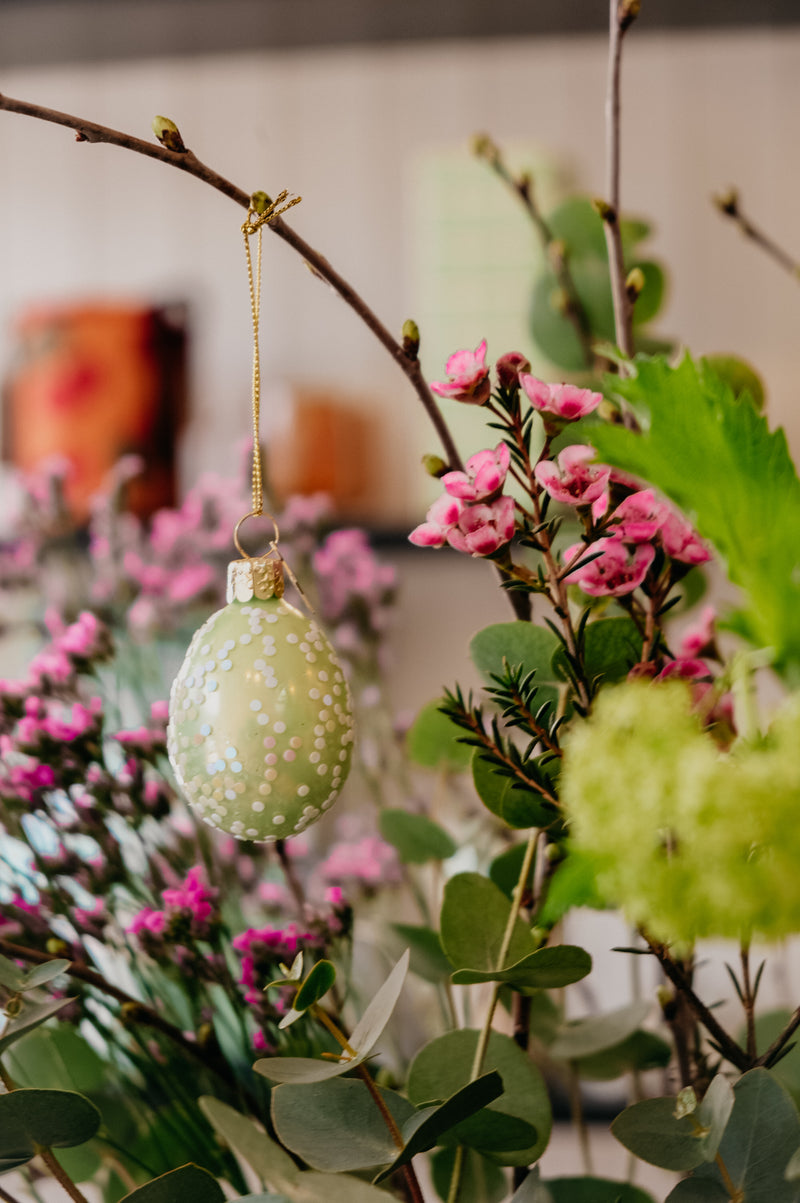 Easter Egg Sage Green Iridescent Glass Decor Ornament