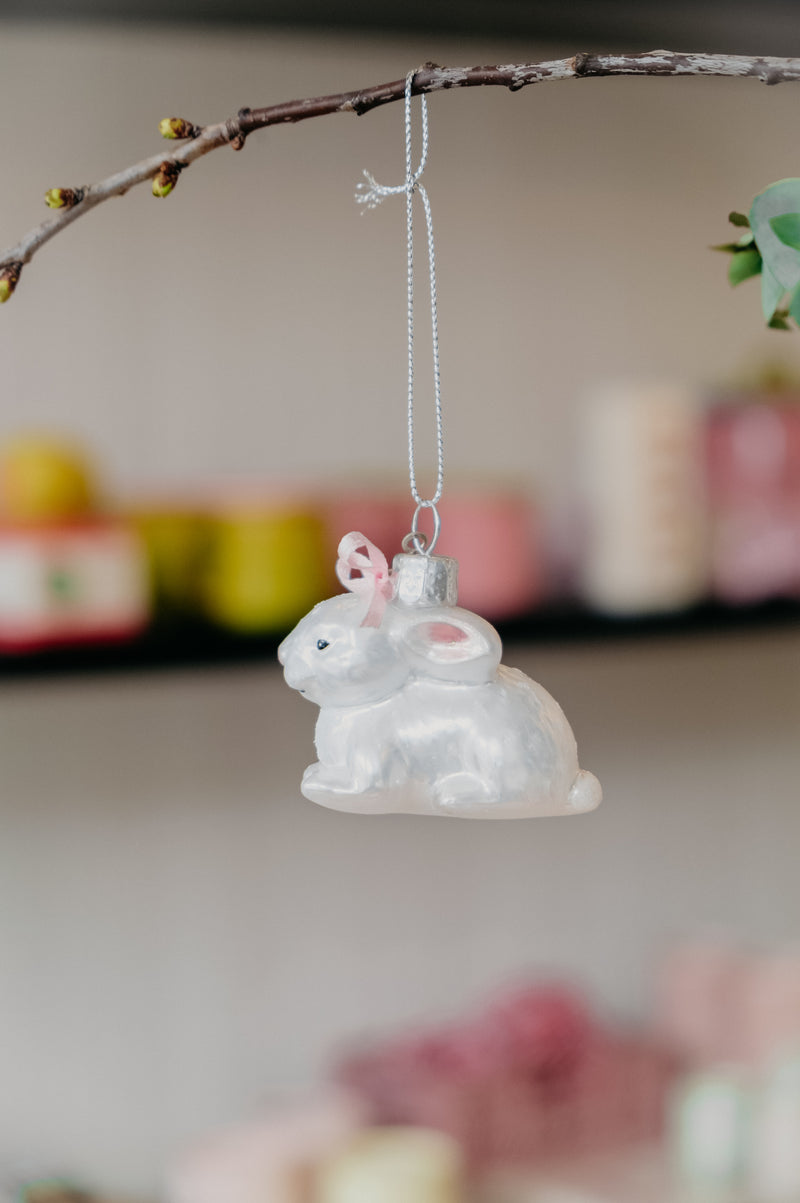 Easter Bunny Bow Glass Decor Ornament