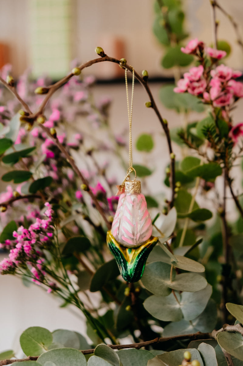 Pink Flower Tulip Glass Decor Ornament
