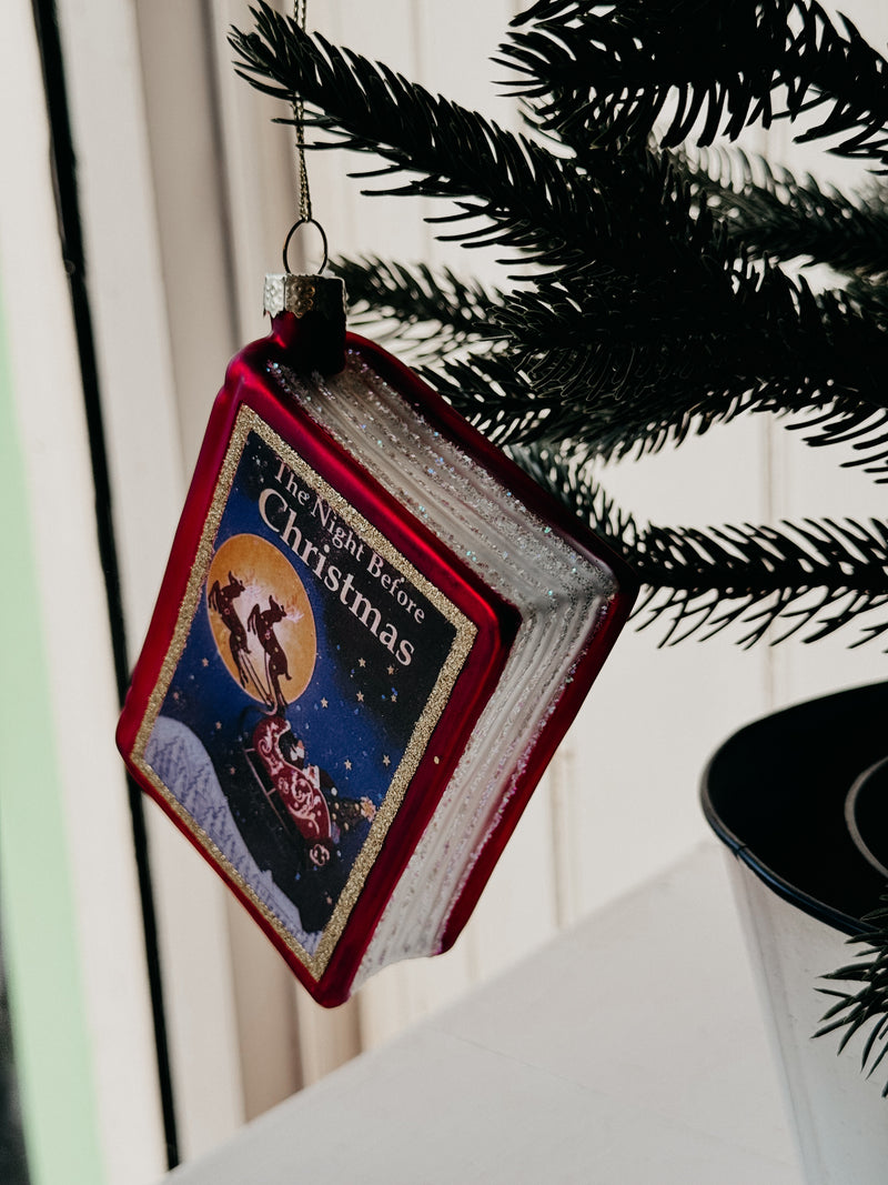 Christmas Book Glitter Glass Bauble Ornament