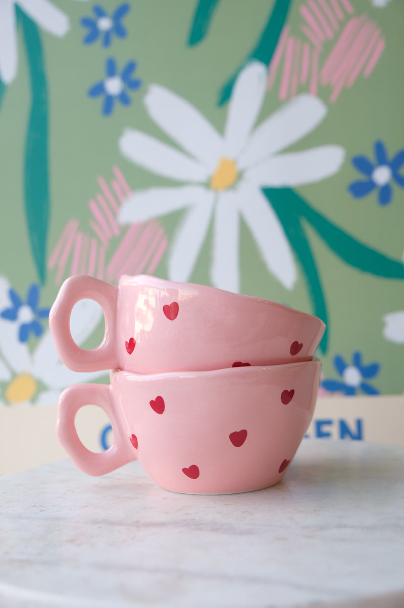 Kayla Pink Love Heart Irregular Ceramic Mug