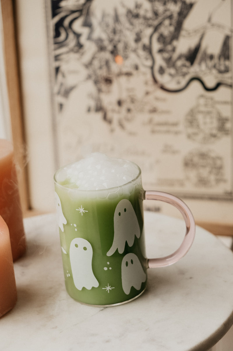 Ghost Pink Glass Halloween Autumn Mug