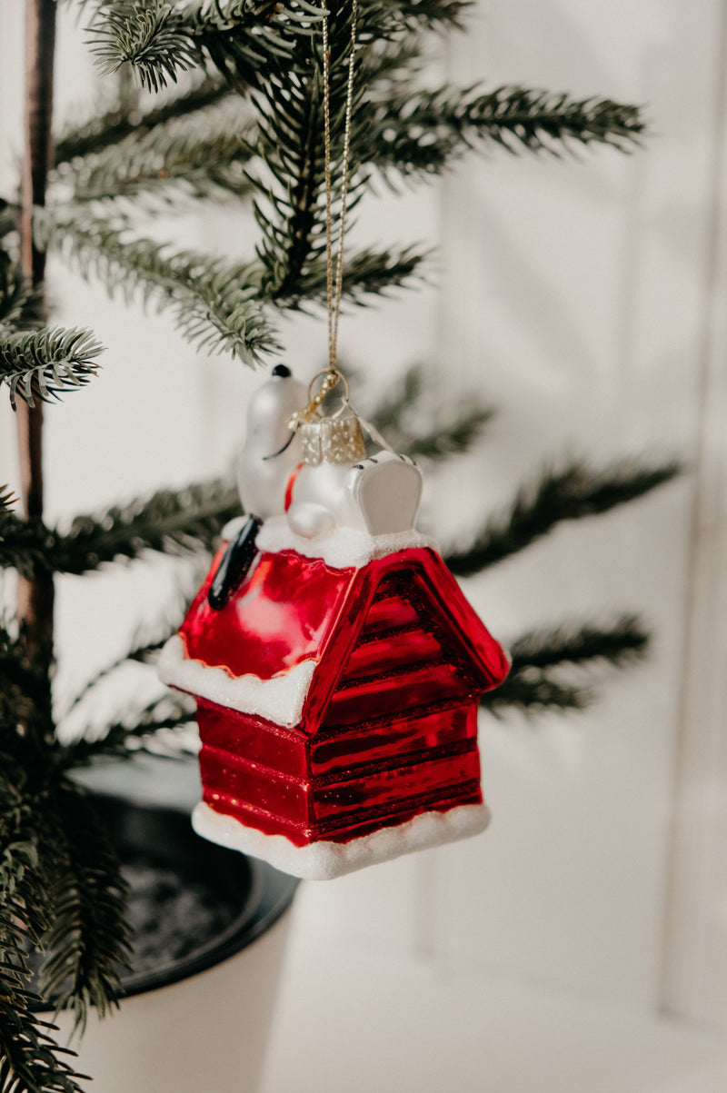 Snoopy Peanuts Doghouse Glitter Glass Christmas Tree Bauble Ornament