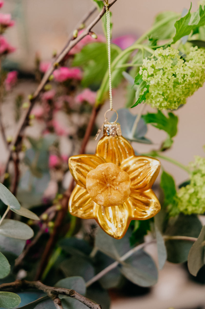 Daffodil Gold Glitter Flower Glass Easter Decor Ornament