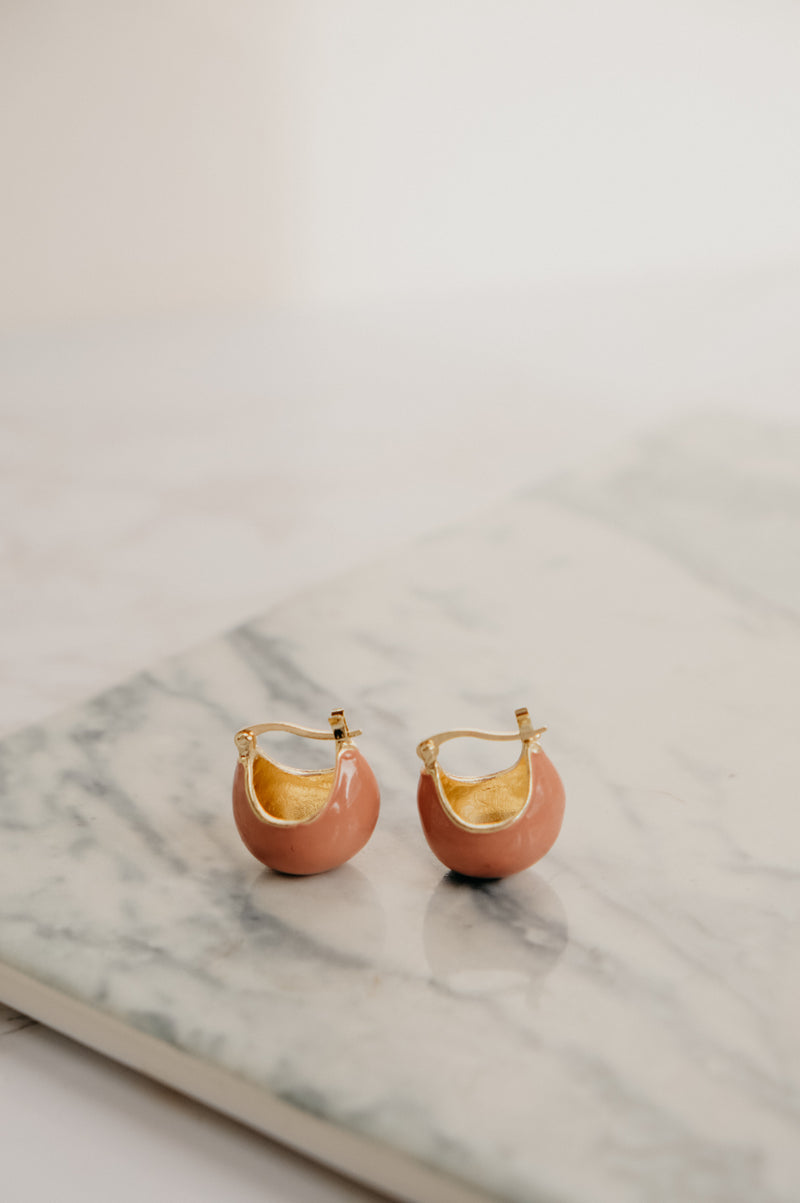 Laila Rose Pink Enamel Hoop 18k Gold Plated Earring