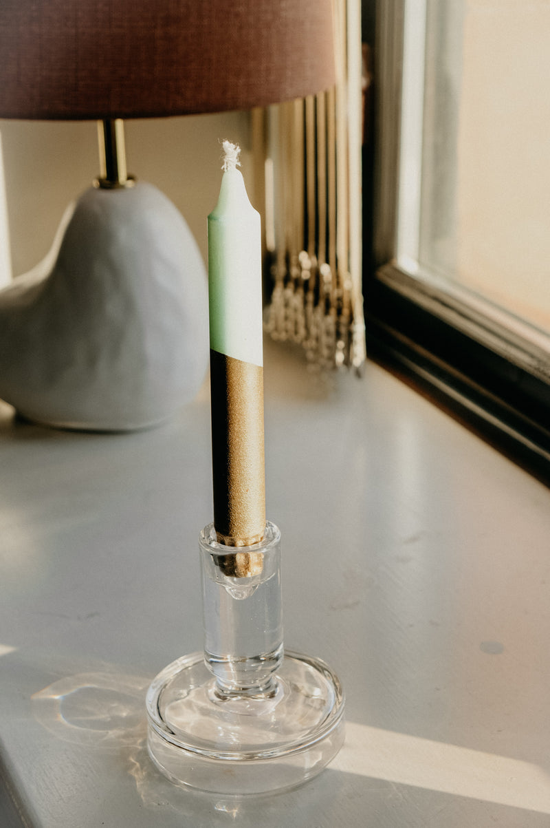 Green and Metallic Gold Dipped Pillar Candle