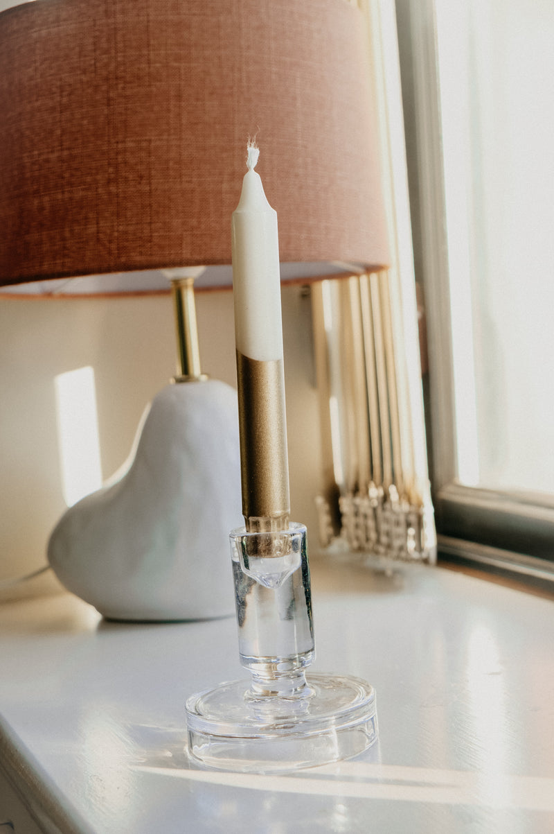 White and Metallic Gold Dipped Pillar Candle