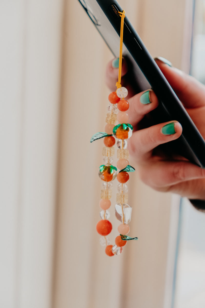 Hallie Tangerine Crystal Beaded Phone / Camera Charm