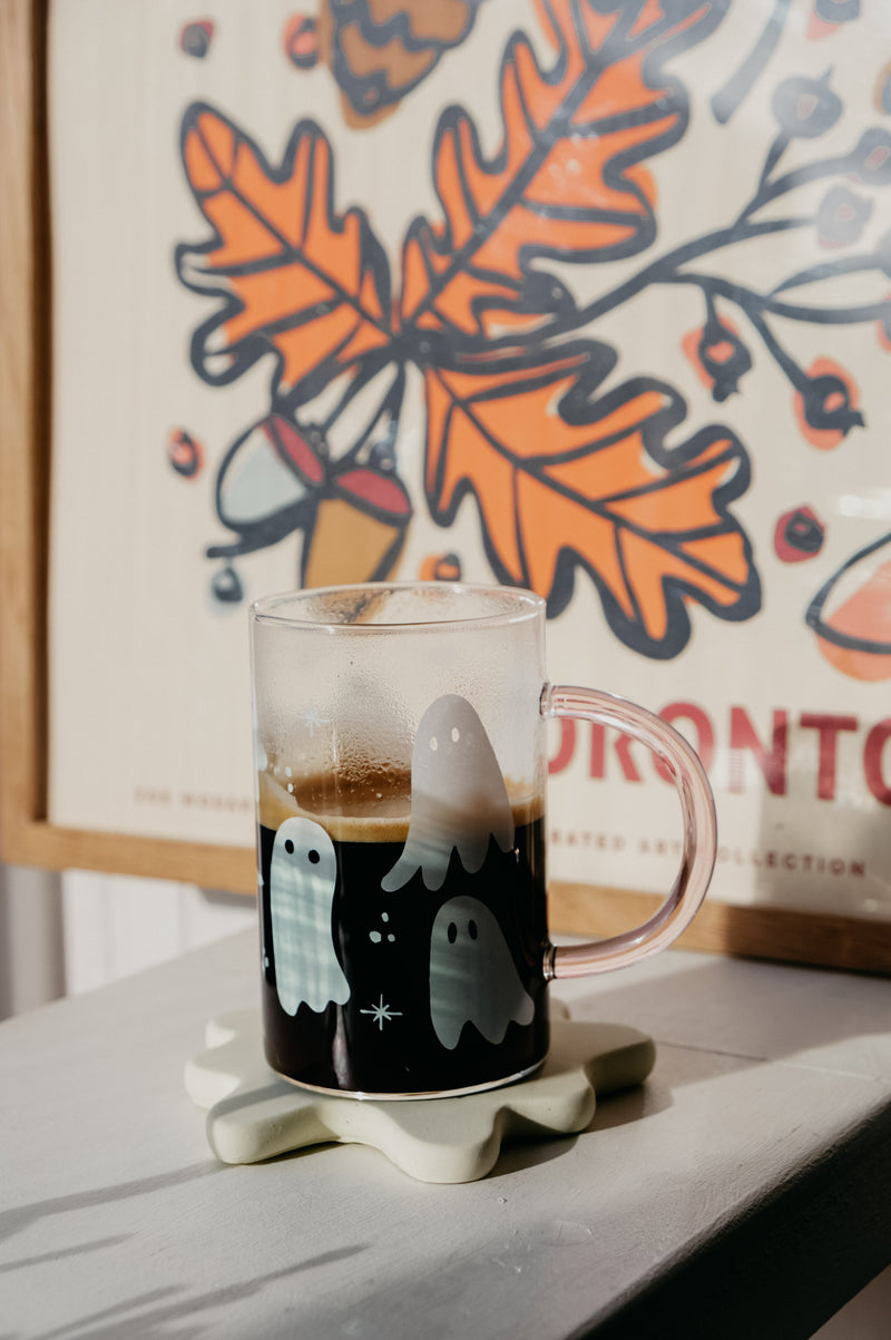 Ghost Pink Glass Halloween Autumn Mug