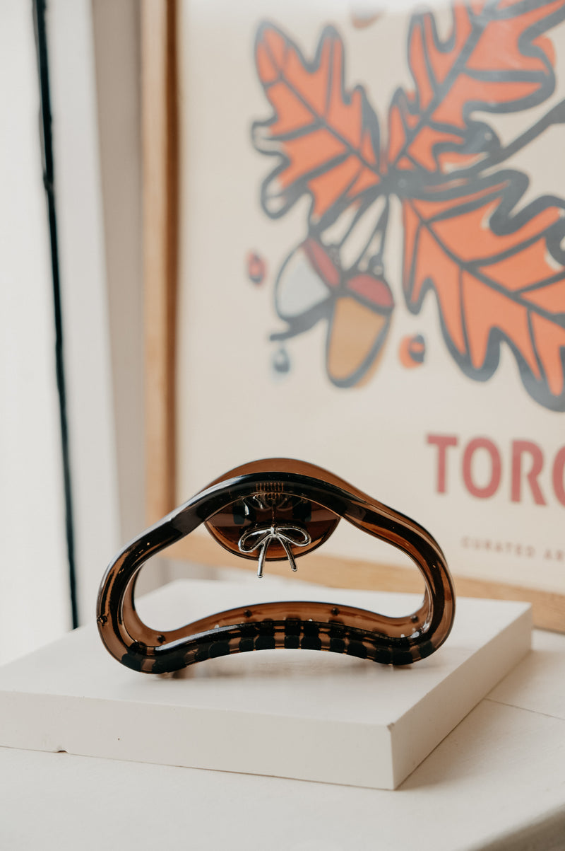 Mollie Dark Brown Bow Curved Claw Clip