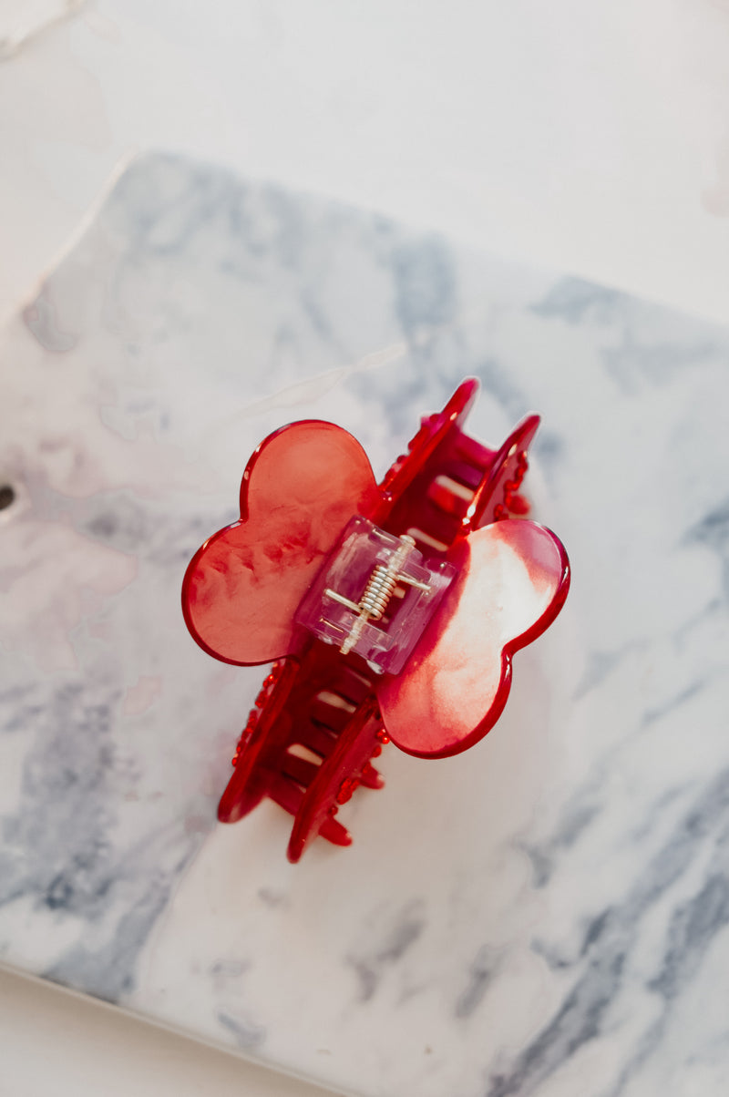 Harlow Red Shimmer Bow and Arrow Rhinestone Hair Claw Clip