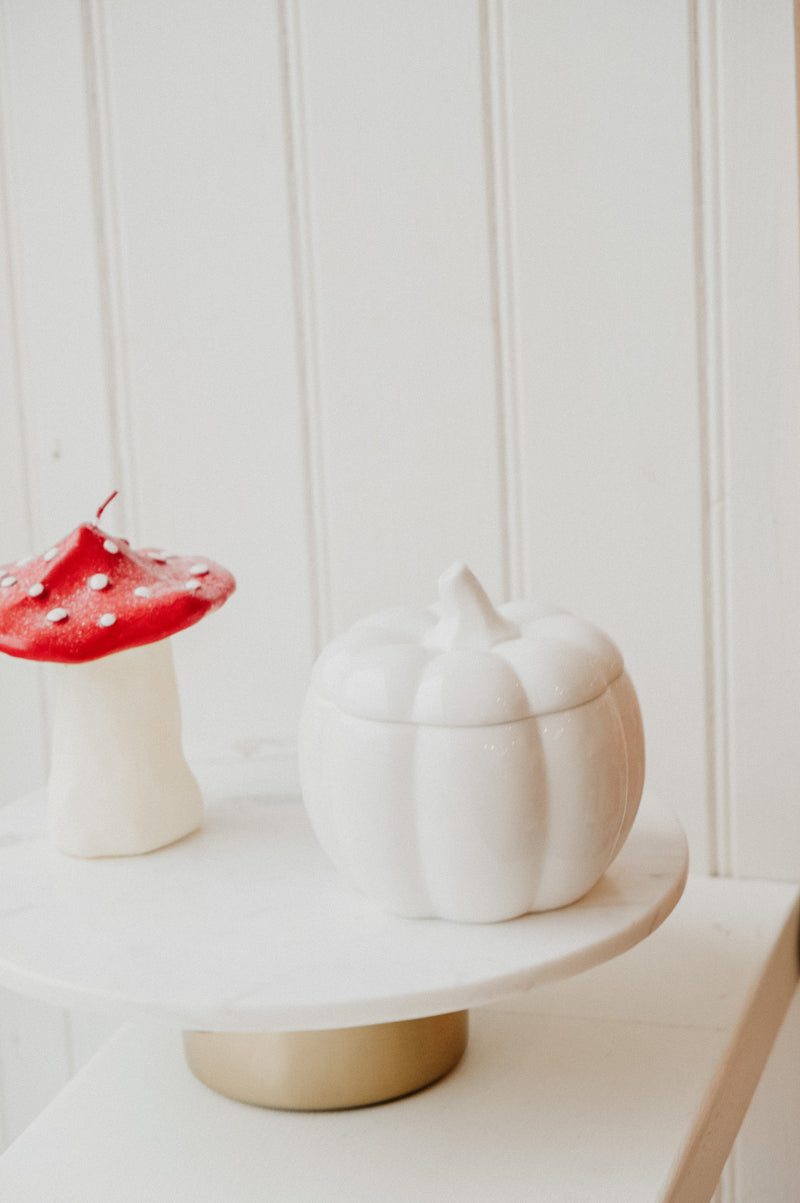 White Ceramic Halloween Autumn Pumpkin Storage Jar