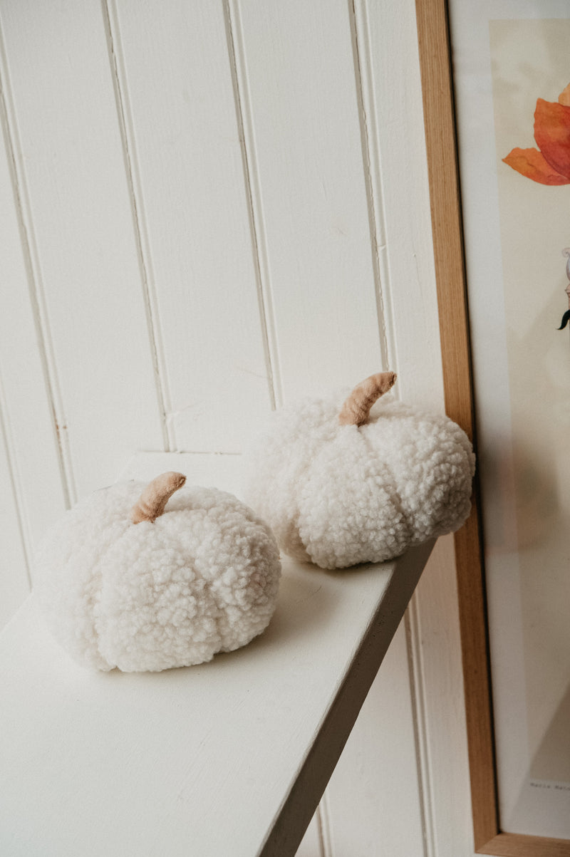 White Sherpa Pumpkin Halloween Autumn Decor /  Door Stop - 3 sizes