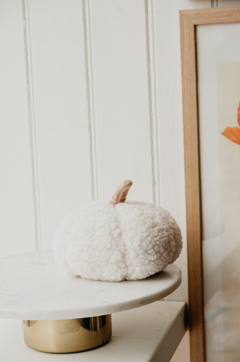 White Sherpa Pumpkin Halloween Autumn Decor /  Door Stop - 3 sizes