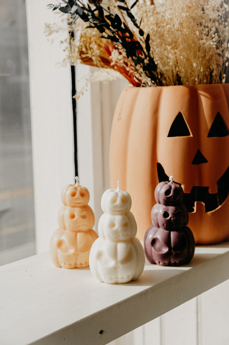 Jack-o-Lantern Stacked Scary Pumpkin Halloween Autumn Candle