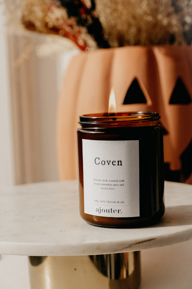 Coven Salem Witch Halloween Autumn Candle