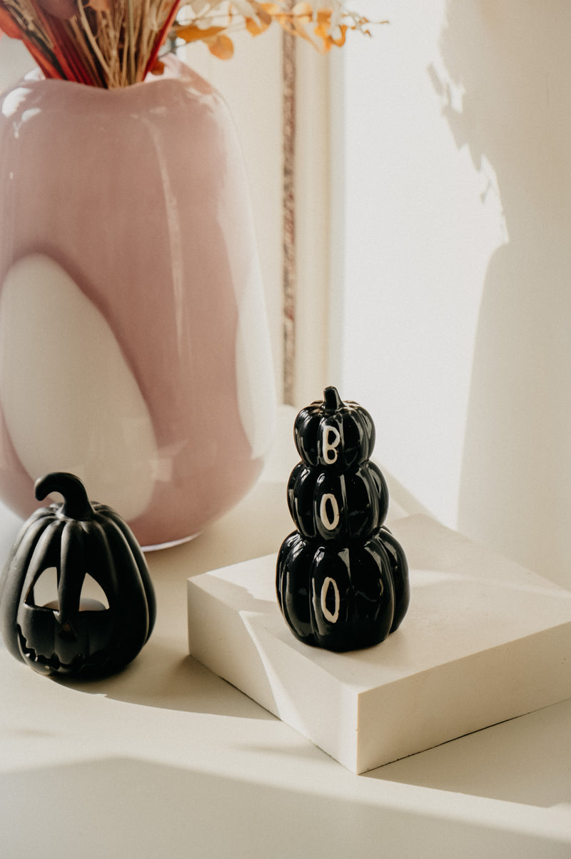 Boo White / Black Stacked Pumpkin Ornament Stack - Select from 2 options