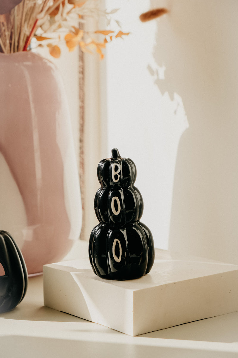 Boo White / Black Stacked Pumpkin Ornament Stack - Select from 2 options