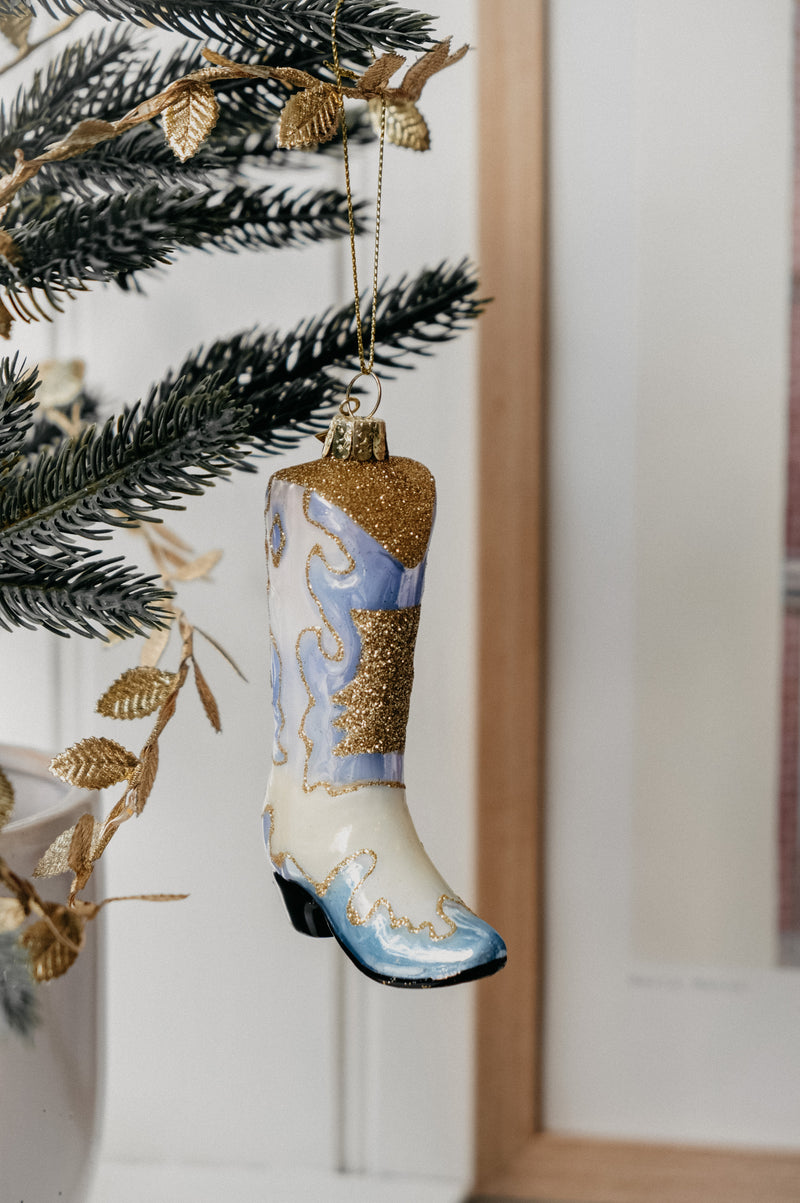 Deonne Pastel Cowboy Boot Glitter Glass Christmas Tree Bauble