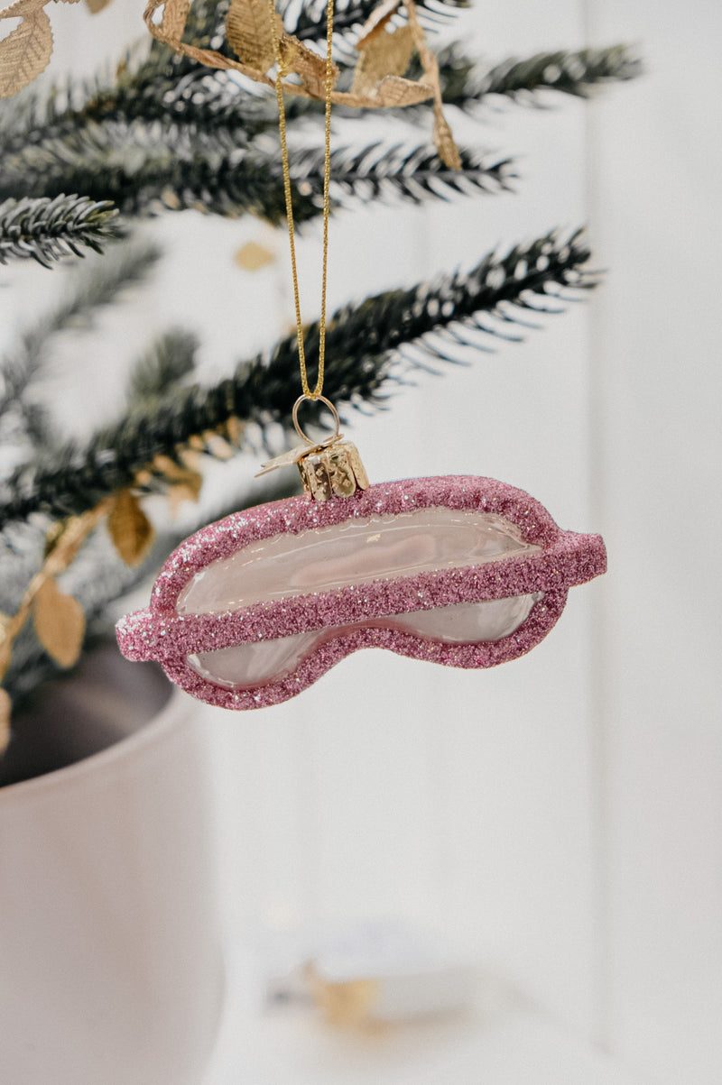 Sleeping Eye Mask Glitter Glass Christmas Ornament Bauble