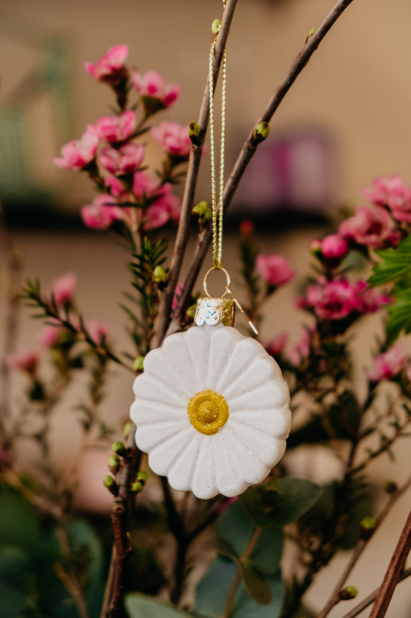 White Flower Glass Easter Decor Ornament