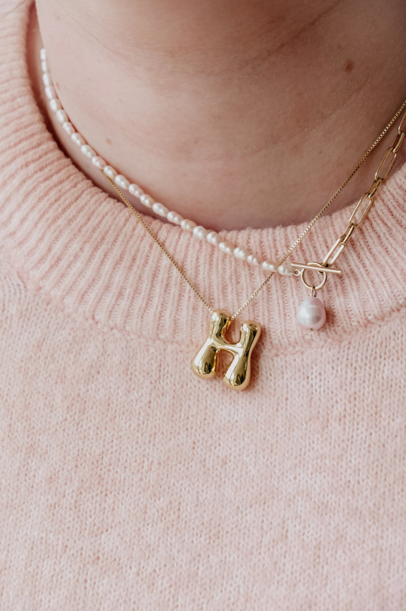 Luna Gold Plated Bubble Letter Necklace