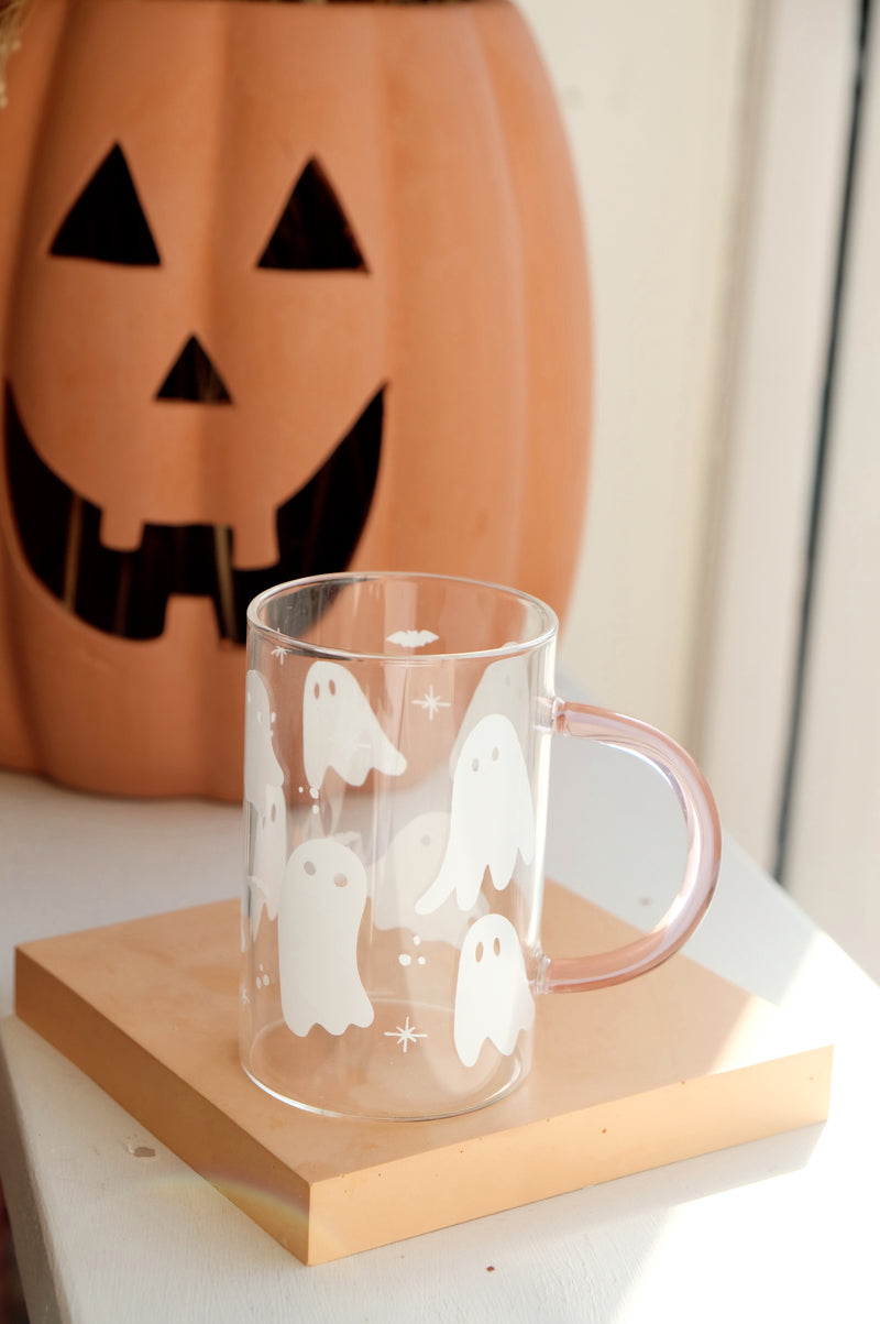 Ghost Pink Glass Halloween Autumn Mug