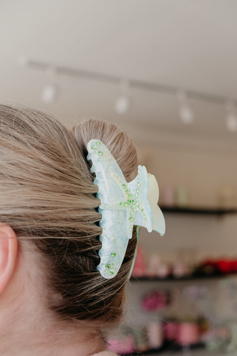 Nyla Starfish Green Mermaid Diamante Claw Clip