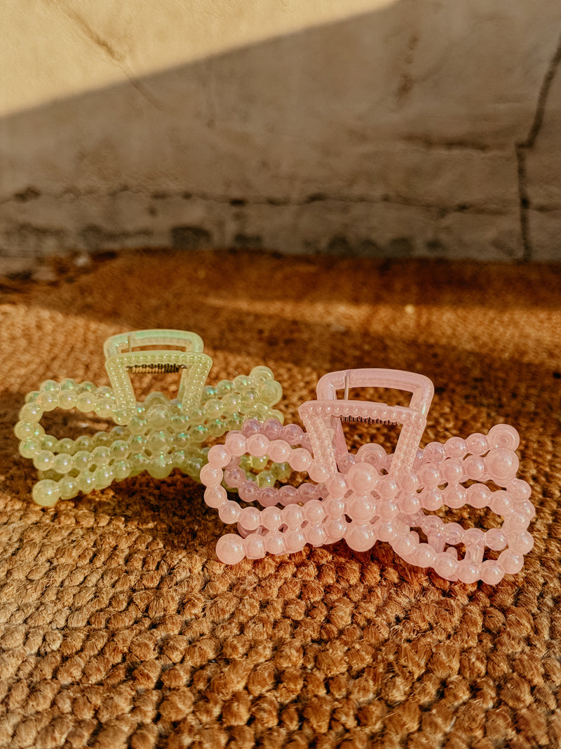 Alice Pink Bow Pearl Hair Claw Clip