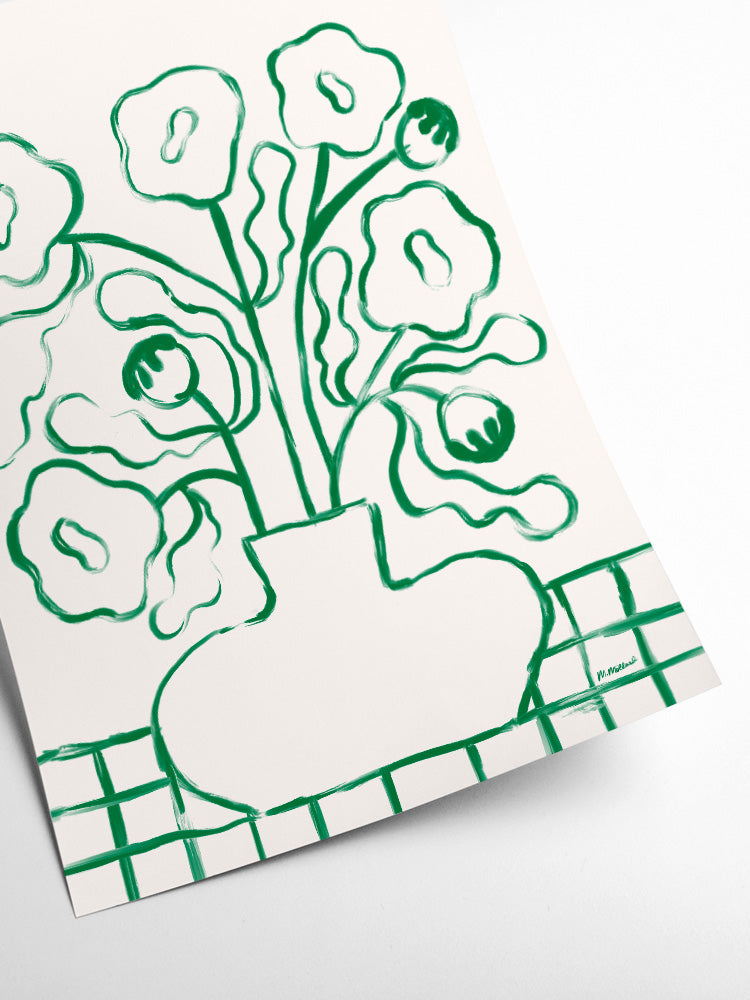 Green Silhouette Poppies Print 50cm x 70cm