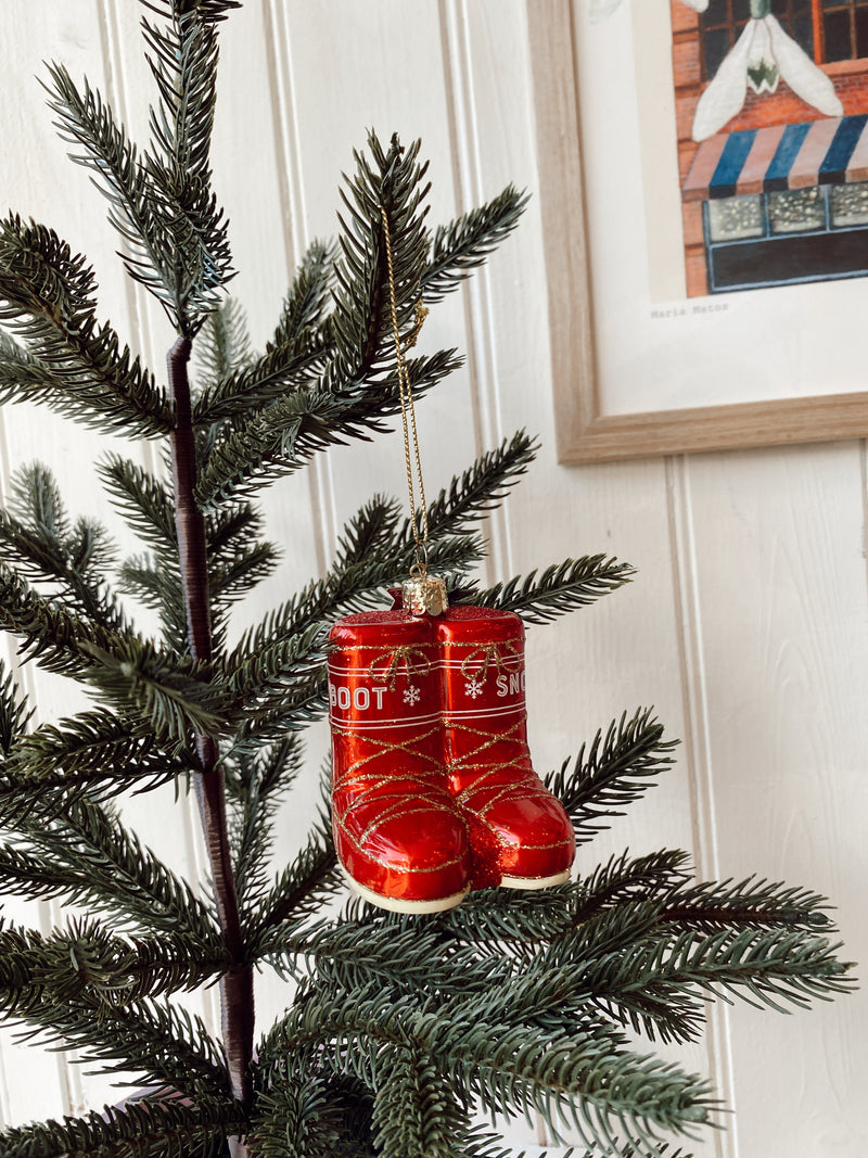 Kaia Red Glitter Snow Boots Christmas Tree Bauble Ornament