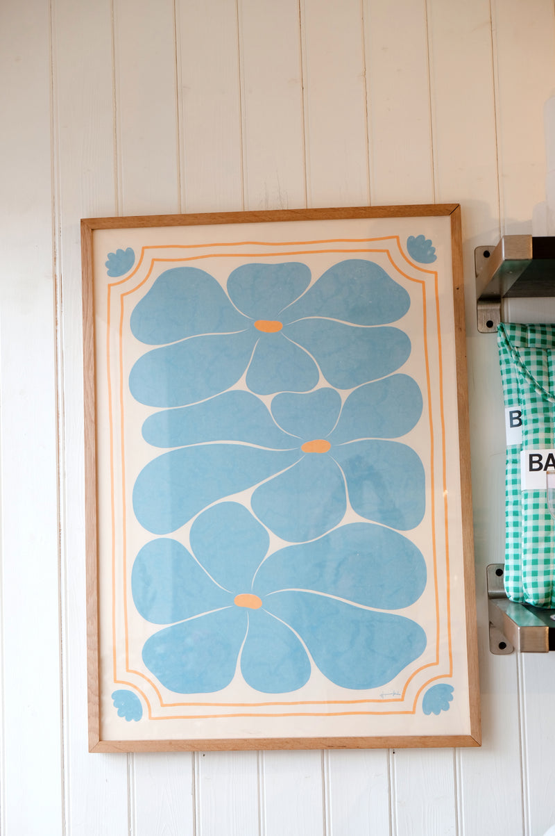 Nostalgic Retro 70s Blue Flower Print 50cm x 70cm