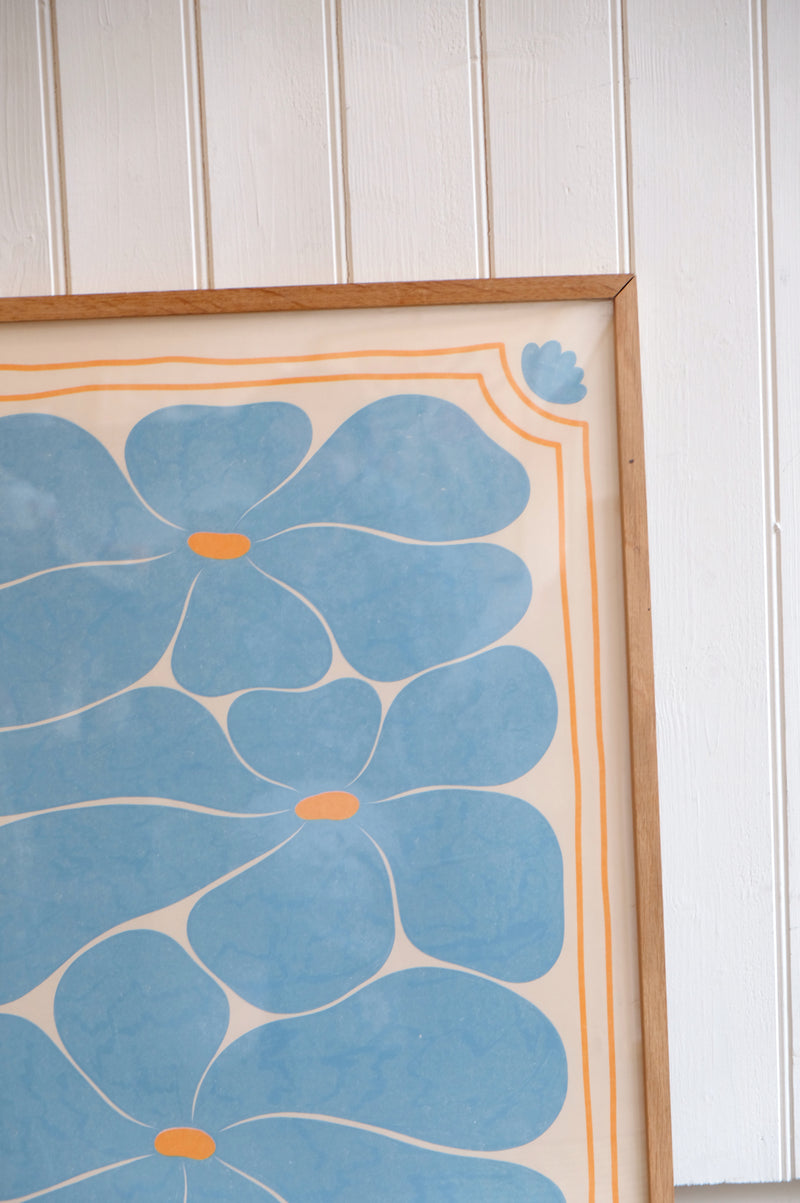 Nostalgic Retro 70s Blue Flower Print 50cm x 70cm